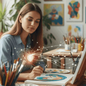 People engaging in art therapy session, painting and expressing creativity for well-being