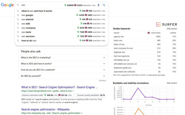 Google Surfer keyword research tool