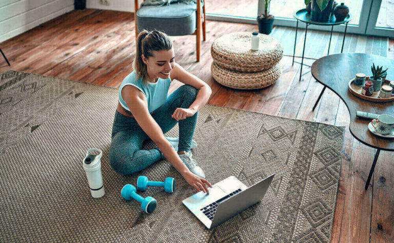 Woman excercising at home