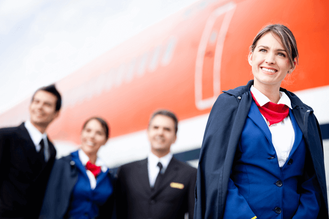 4 cabin crews walking together