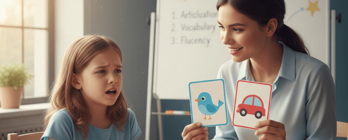 Speech therapist working with a child with a language disorder