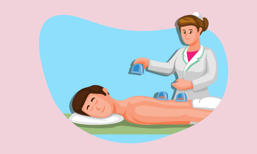 Nurse performing clinical cupping therapy on a man