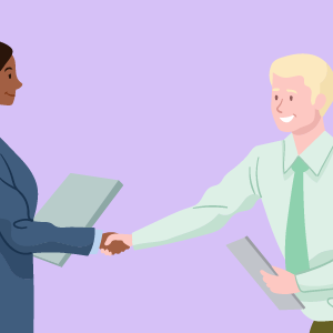 Illustration of two people shaking hands, representing Corporate Process & Maintenance.