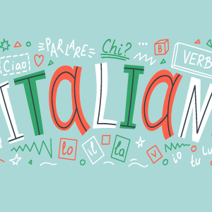 Illustrations from the 'Italian Quick Guide for Everyone' focusing on verbs