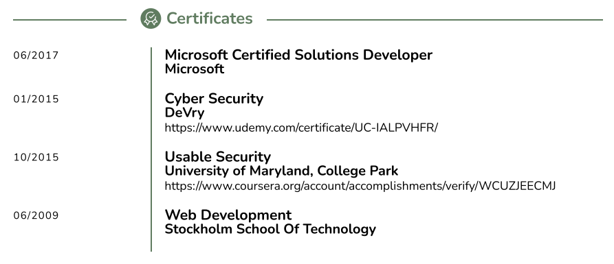 Certificates