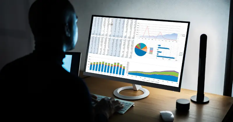 Analyzing business metrics with Microsoft Excel pivot charts and tables using built-in functions and formulas for data visualization