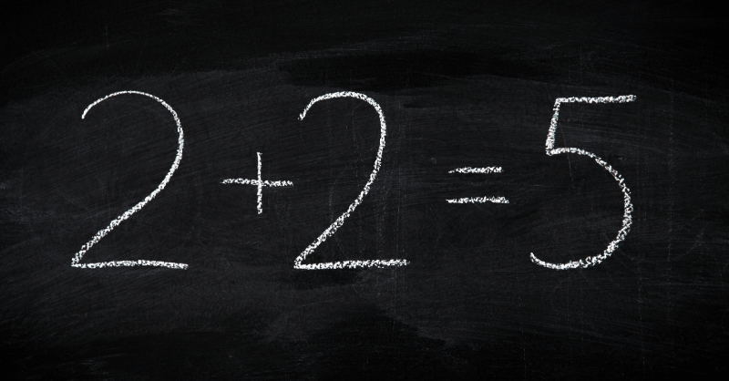 Incorrect math equation '2 + 2 = 5' written in chalk on a blackboard, illustrating common BODMAS mistakes and emphasizing tips and strategies to avoid order of operations errors.