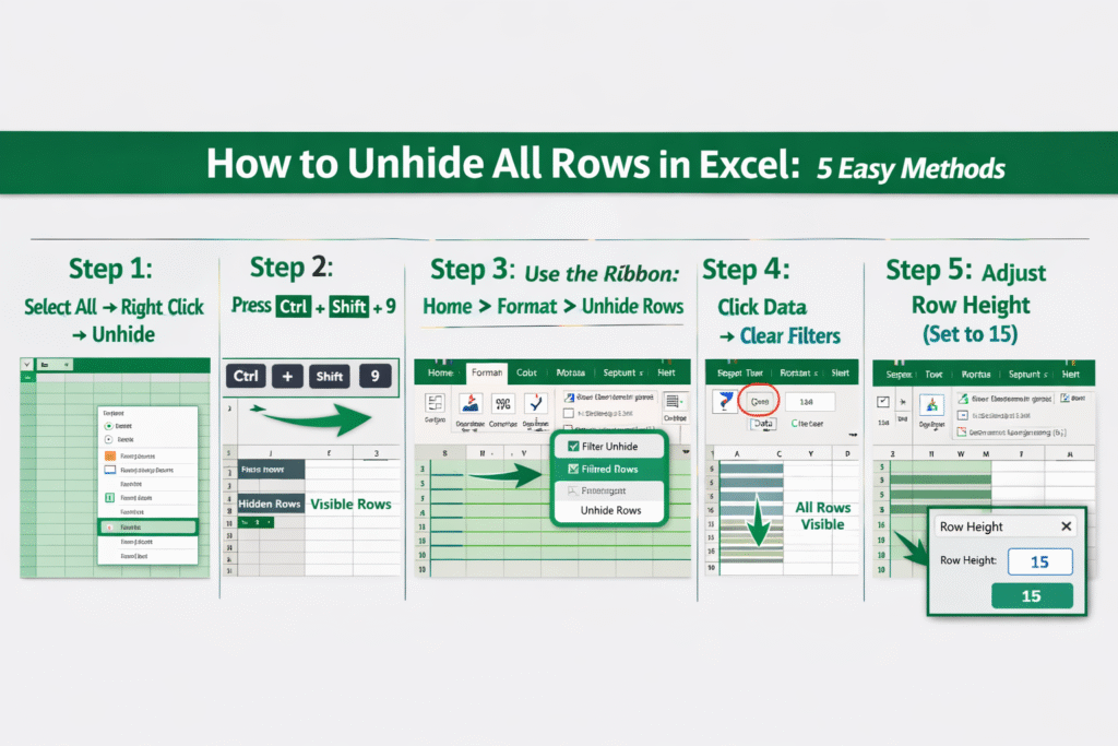 How to Unhide All Rows in Excel (Step-by-Step Methods)