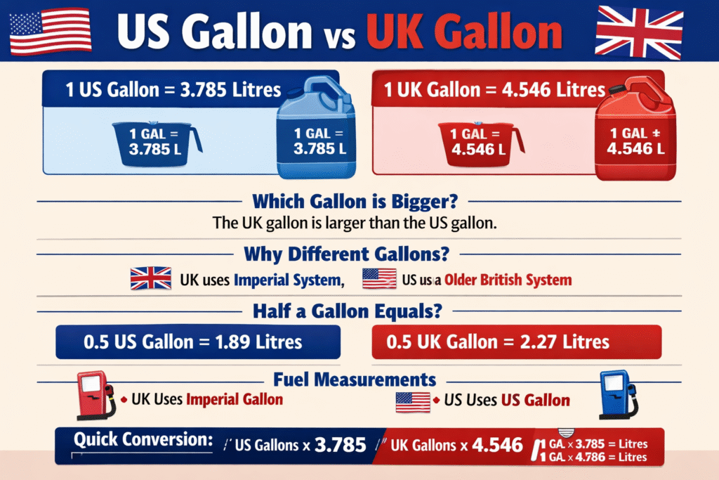 US gallon vs UK gallon comparison