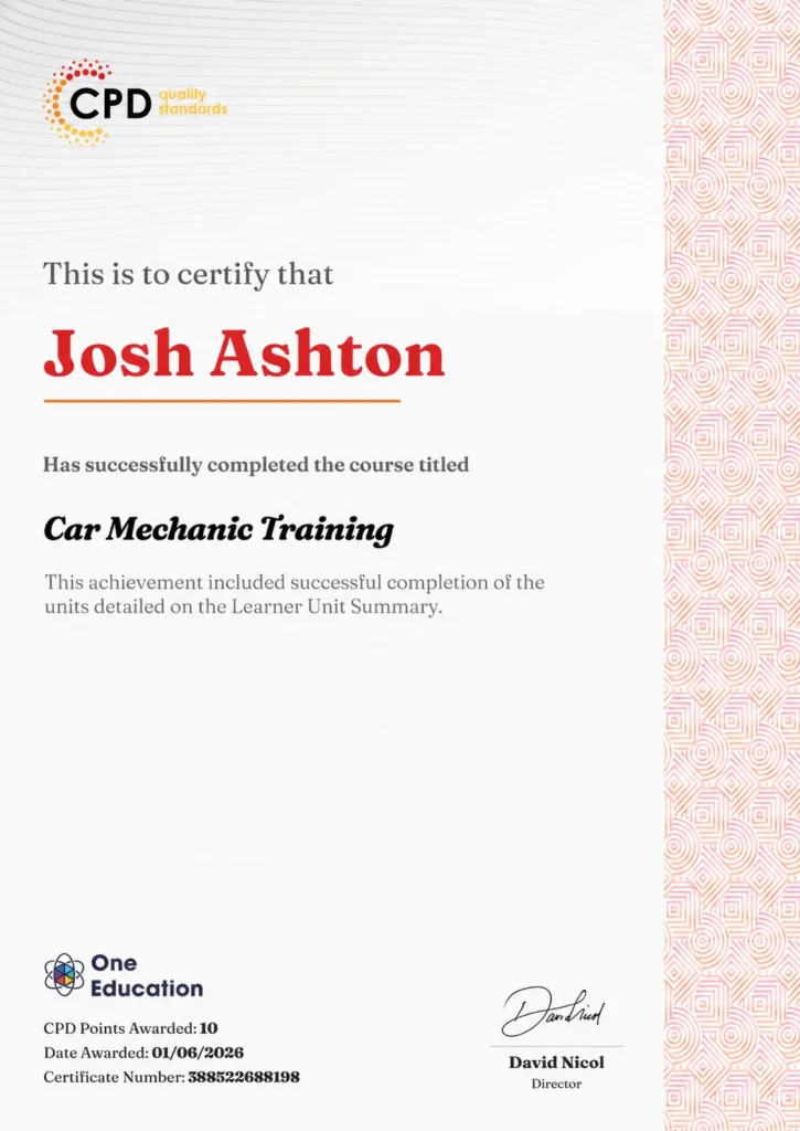 Car Mechanic Training CPDQS Certificate