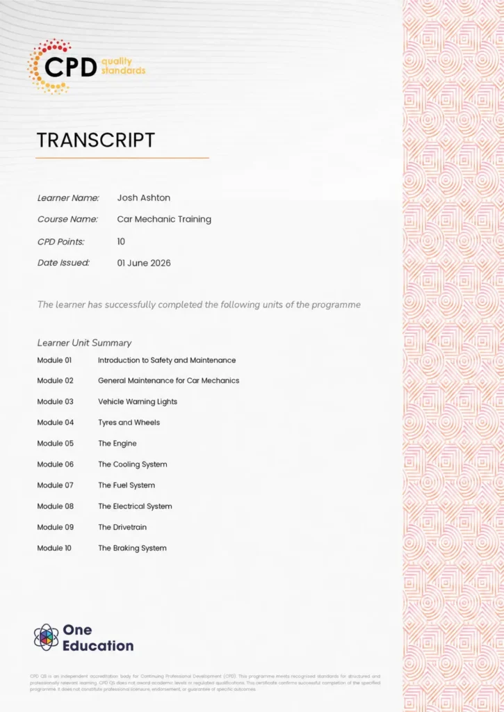 Car Mechanic Training CPDQS Transcript